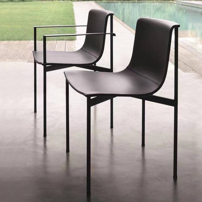 Nordic saddle leather dining chair modern minimalist domestic stainless steel shelf chair designer book chair office chair negotiation chair