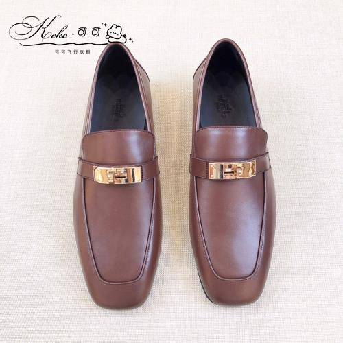 Hermes/Hermes men's business casual men's shoes Kelly deduction letters low heels, Lefu shoes leather shoes