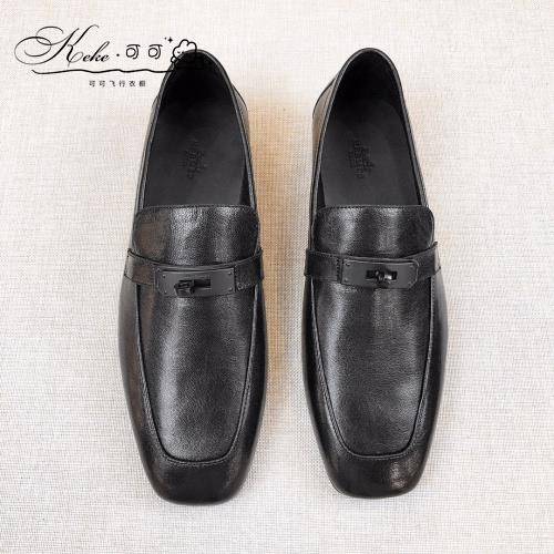 Hermes/Hermes men's business casual men's shoes Kelly deduction letters low heels, Lefu shoes leather shoes