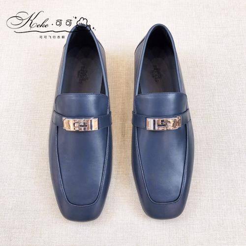 Hermes/Hermes men's business casual men's shoes Kelly deduction letters low heels, Lefu shoes leather shoes