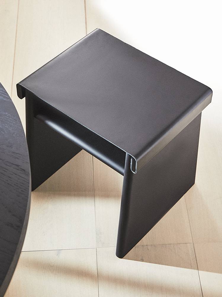 Yiban minimalist black saddling leather sofa stool bedroom solid wood square makeup stool living room home short stool shoe stool