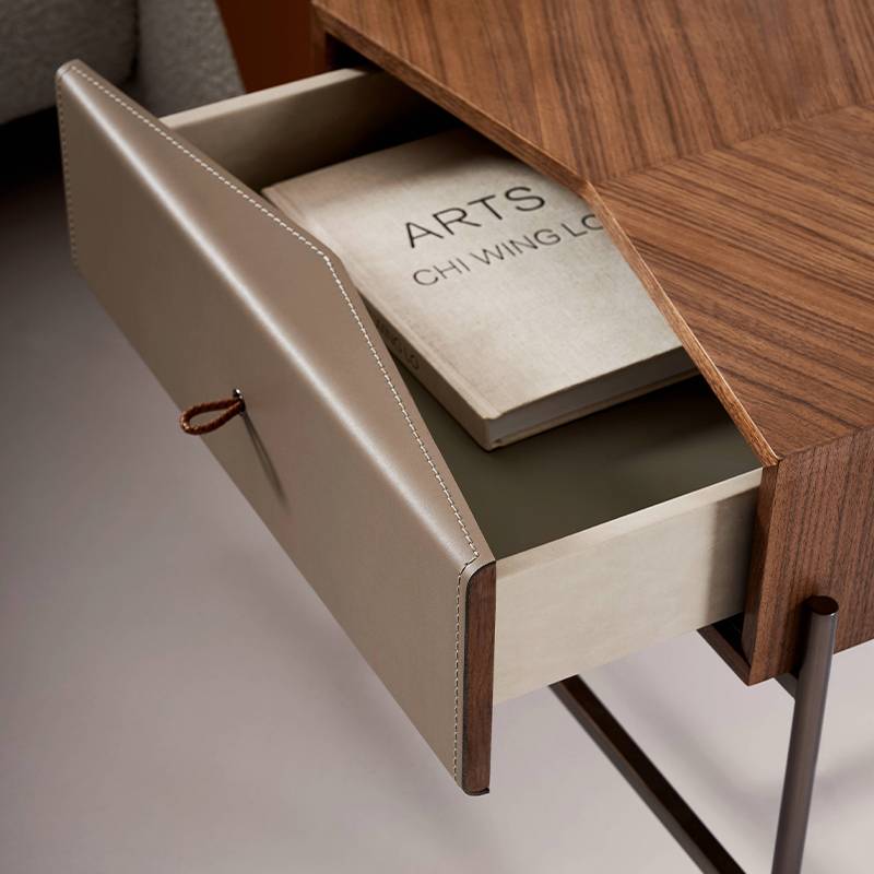 Sites minimal bedside cabinet designer light luxury bedroom high -end stainless steel saddle leather storage bedside cabinet
