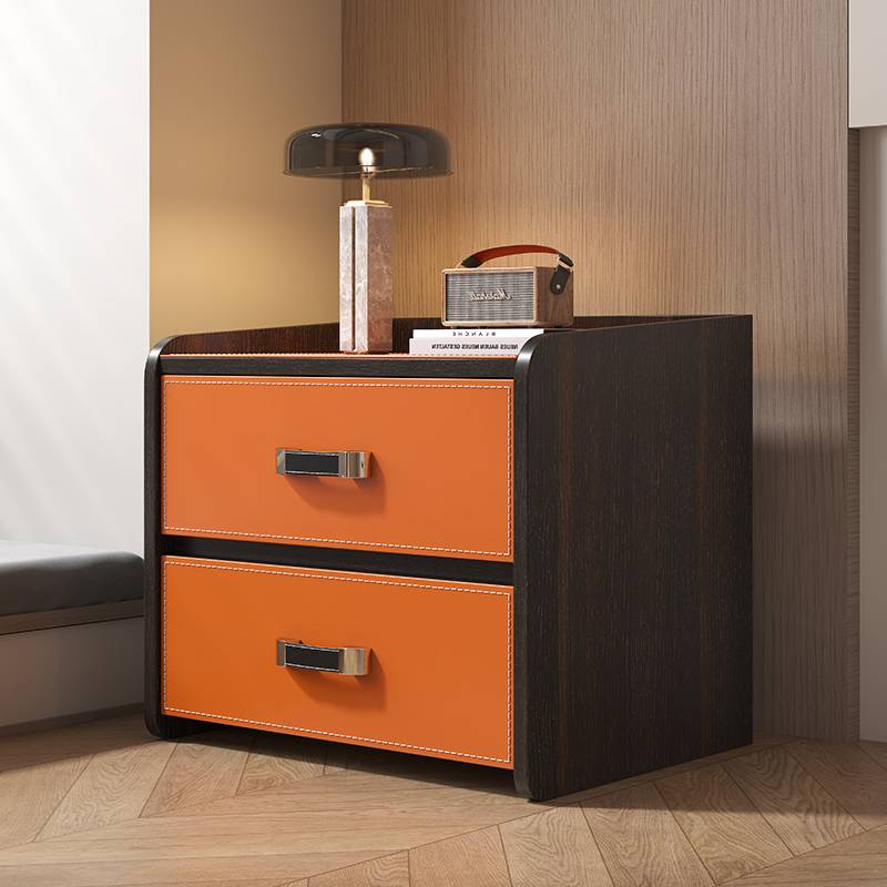 2024 new saddle leather bedside cabinet Simplified side cabinet light luxury high -level high -level sense home bedroom solid wood edge cabinet