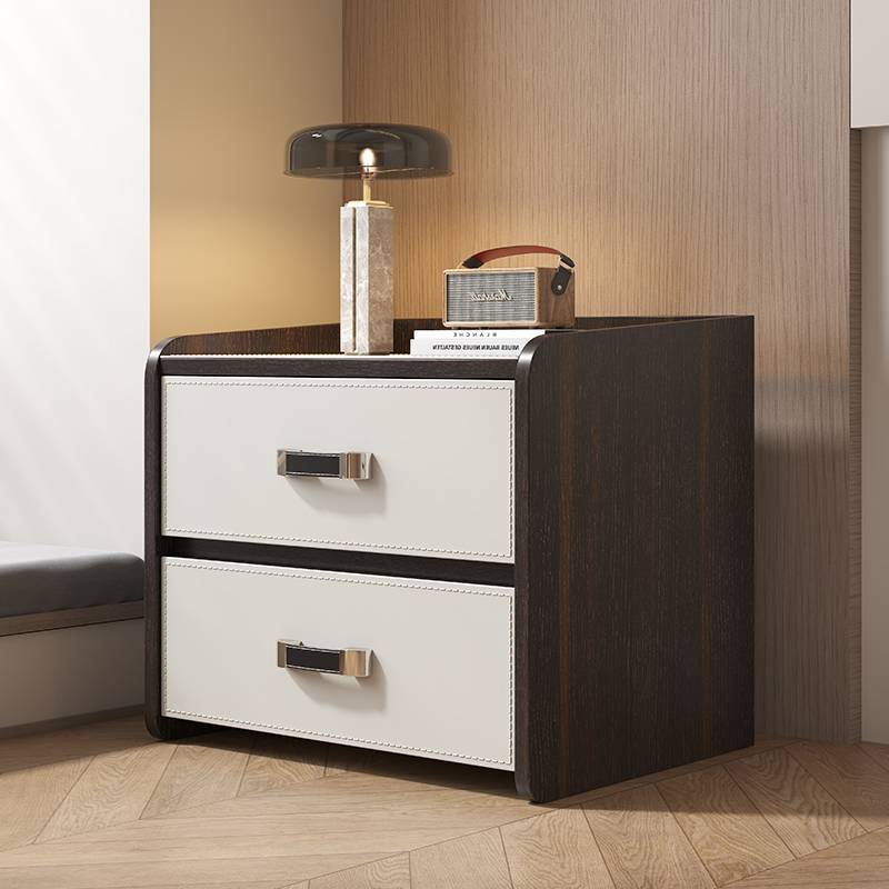 2024 new saddle leather bedside cabinet Simplified side cabinet light luxury high -level high -level sense home bedroom solid wood edge cabinet