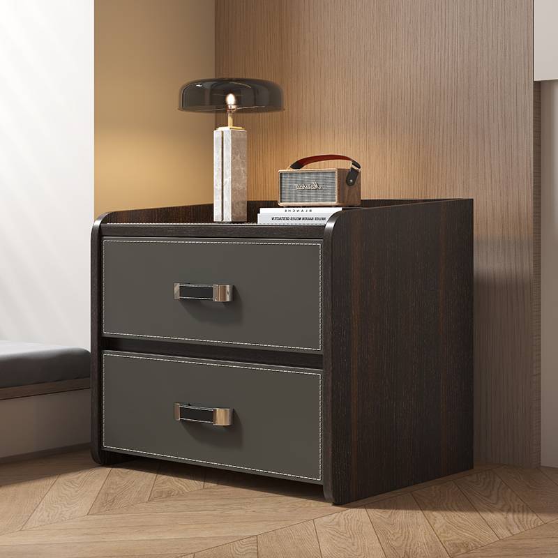 2024 new saddle leather bedside cabinet Simplified side cabinet light luxury high -level high -level sense home bedroom solid wood edge cabinet