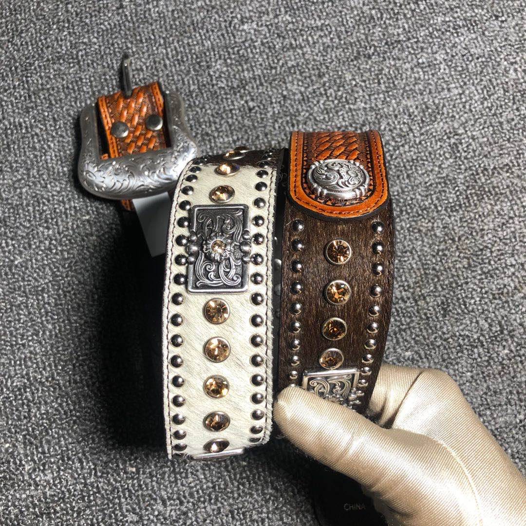 NOCONA western denim belt cowhide hand -carved horse -ridden chin buckle belt horses horses