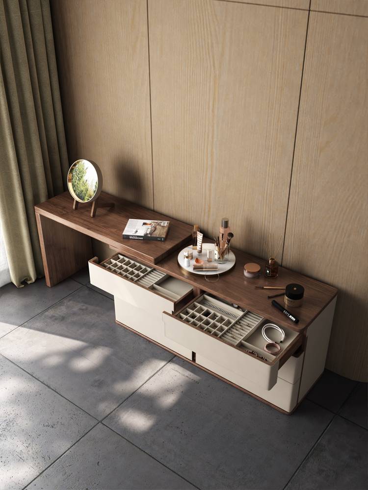 Damning table multifunctional mini -small apartment Nordic Solid Trojan cream all -in -one creamy wind can retractable makeup table