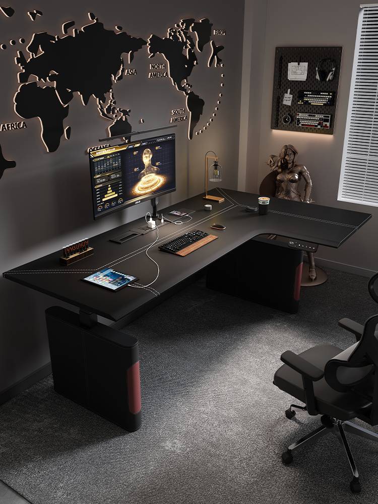A COMPUTER TABLE FOR THE RED DESK ON THE CORNER OF THE CORNER OF TABLE L FOR THE CORNER OF THE TABLE