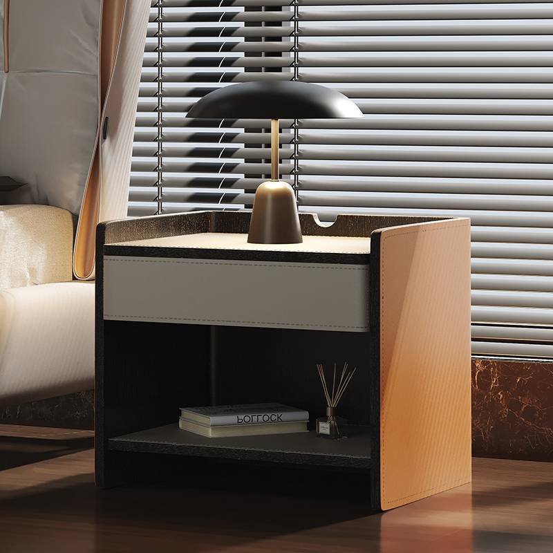 Italian minimalist horse saddle bed headcase bedroom light luxury modern cabinet storage storage designer square bedside cabinet