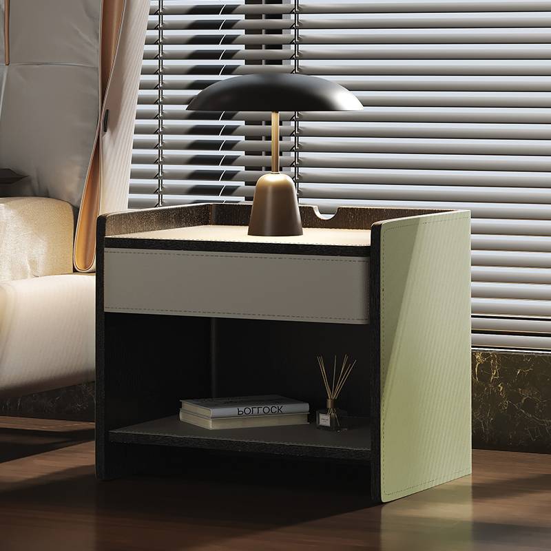 Italian minimalist horse saddle bed headcase bedroom light luxury modern cabinet storage storage designer square bedside cabinet