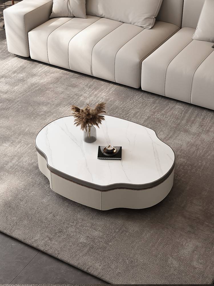 Xiaohongshu and the new living room home rotating rock board coffee table cream breeze black walnut solid wood designer saddle leather