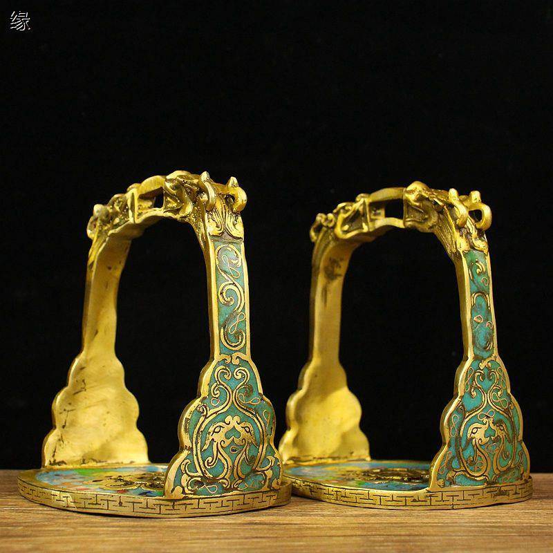 Pure copper horsema puppets, Jingtai Blue Copper Horse, a pair of leading horses and saddle accessories, horse back decoration furnishings