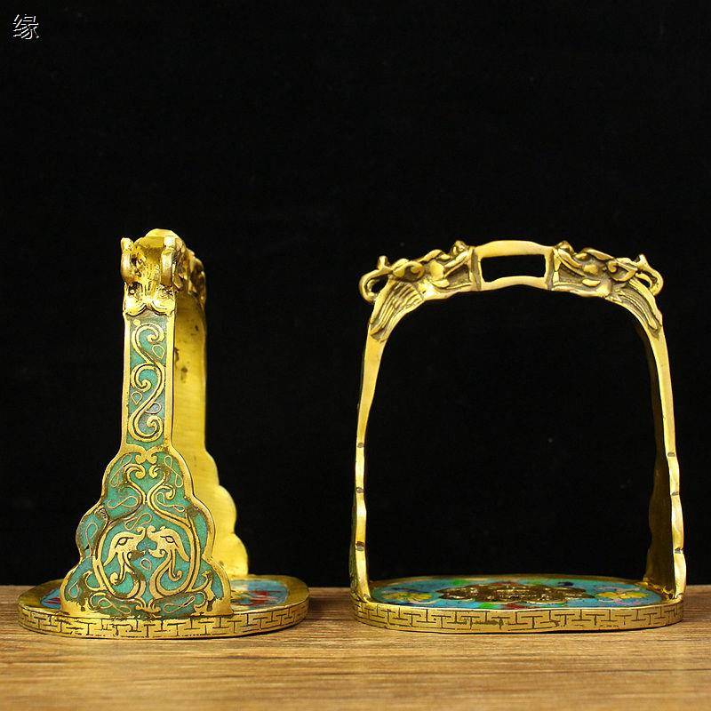 Pure copper horsema puppets, Jingtai Blue Copper Horse, a pair of leading horses and saddle accessories, horse back decoration furnishings