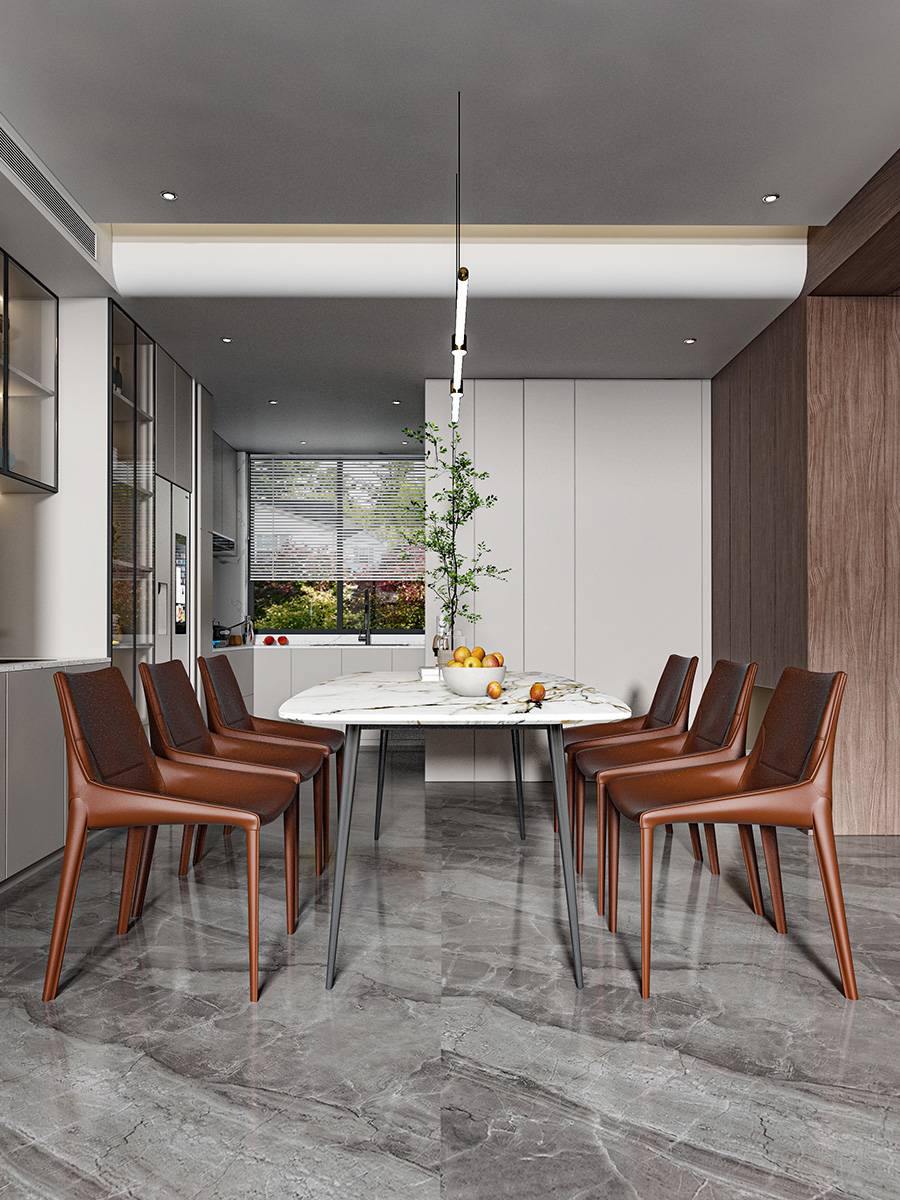 Italian dining chair household designer saddle leather modern back stool restaurant artistic sense high -level sense light luxury dining table and chair