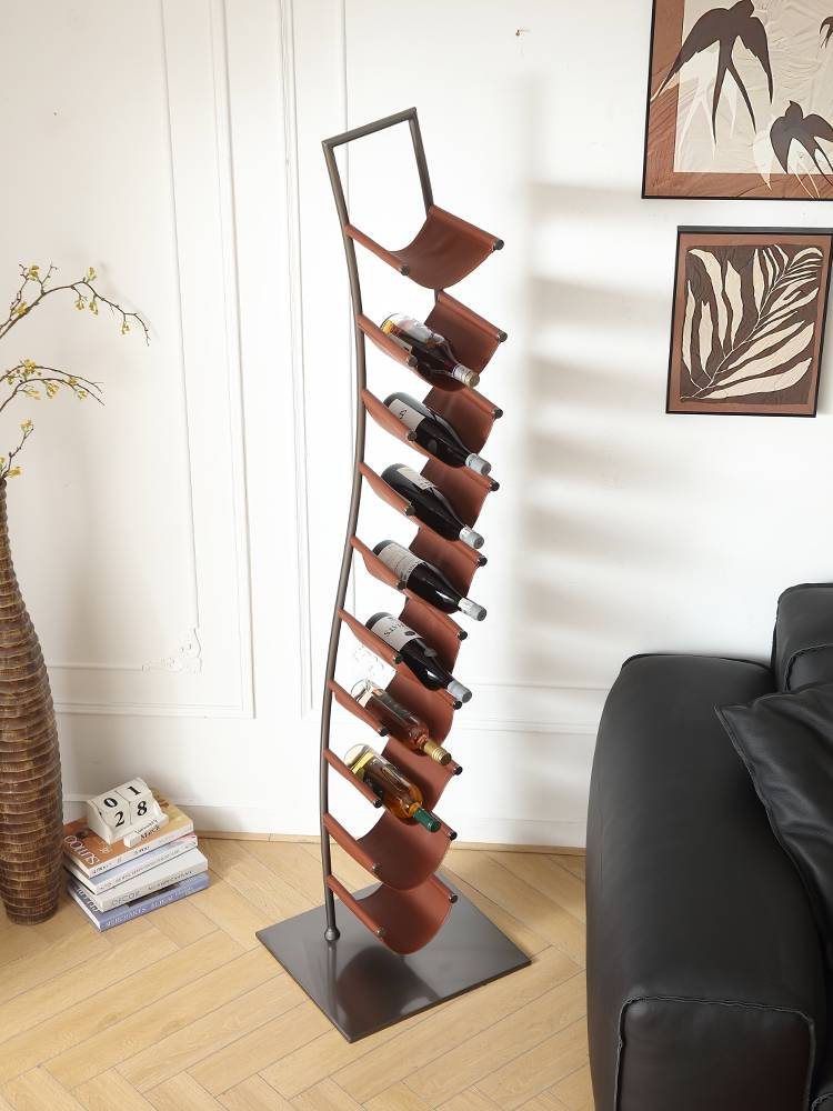 A display of modern, simple, stainless steel wine