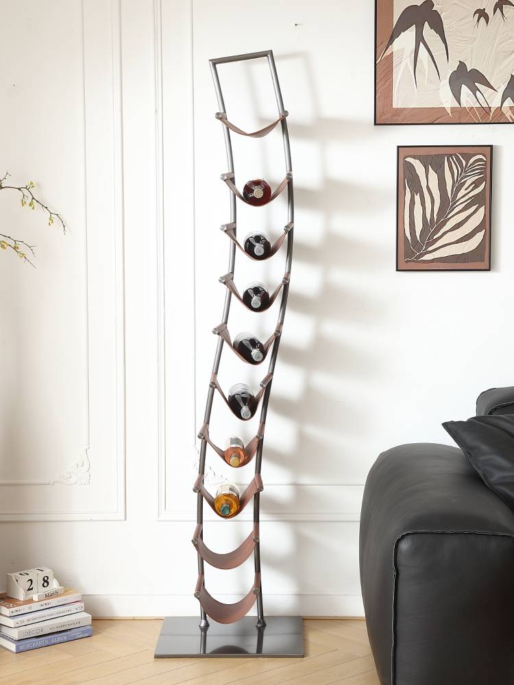 A display of modern, simple, stainless steel wine