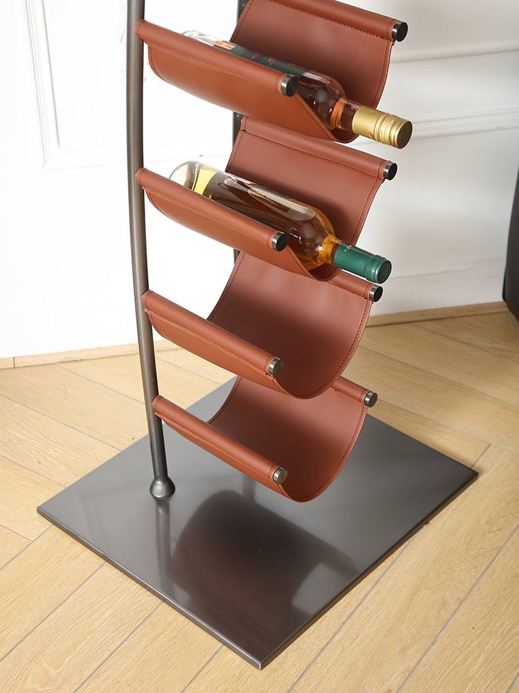A display of modern, simple, stainless steel wine