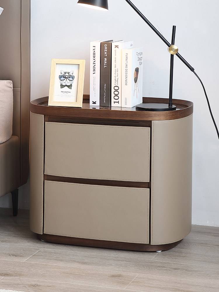 Italian minimalist rock panel saddling leather bedside cabinet modern oval sofa edge several bedroom storage storage storage bedside cabinets