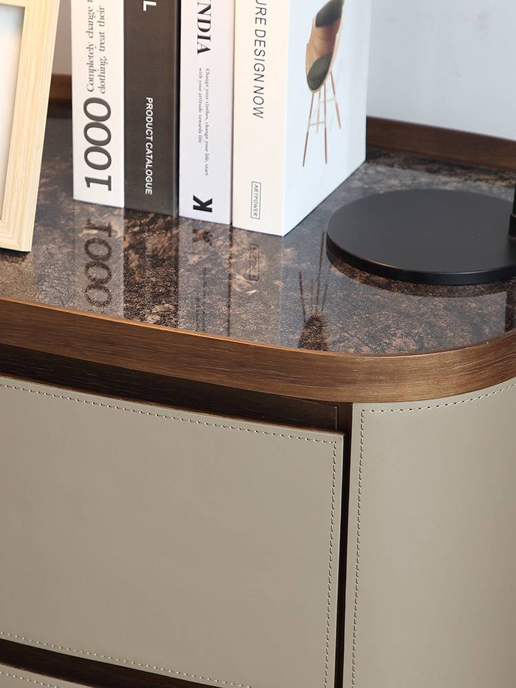 Italian minimalist rock panel saddling leather bedside cabinet modern oval sofa edge several bedroom storage storage storage bedside cabinets