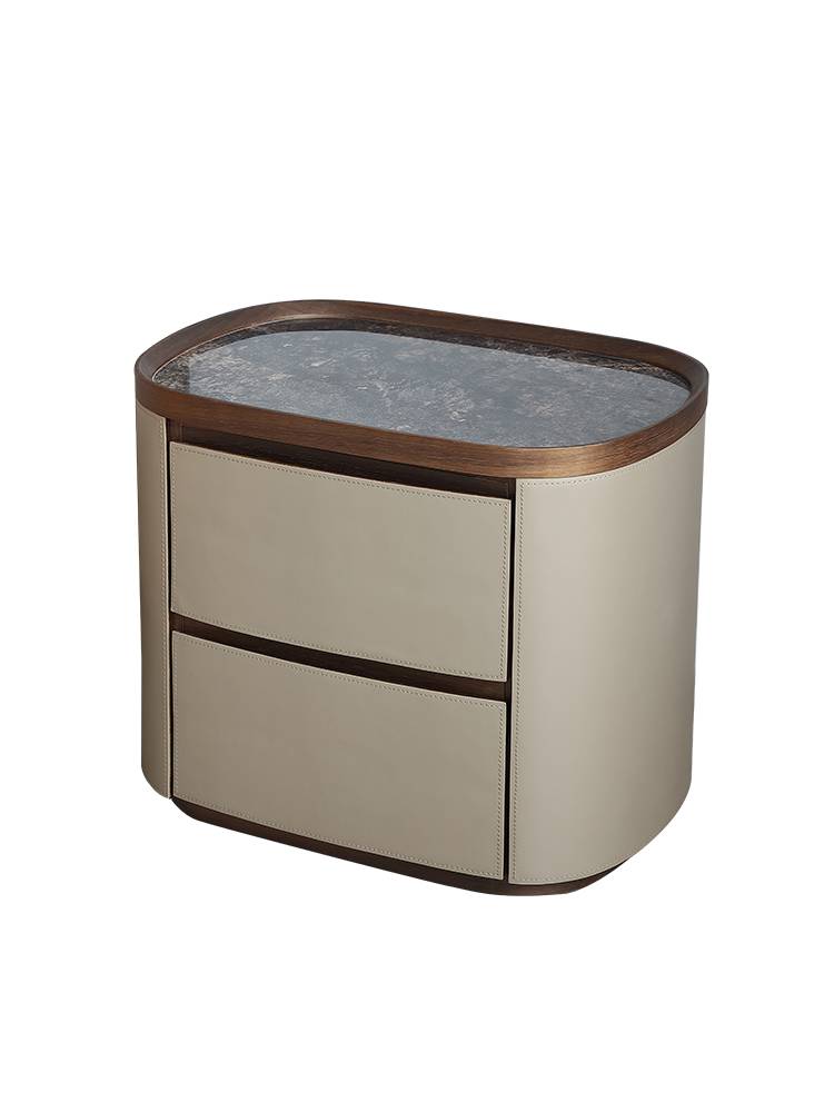 Italian minimalist rock panel saddling leather bedside cabinet modern oval sofa edge several bedroom storage storage storage bedside cabinets