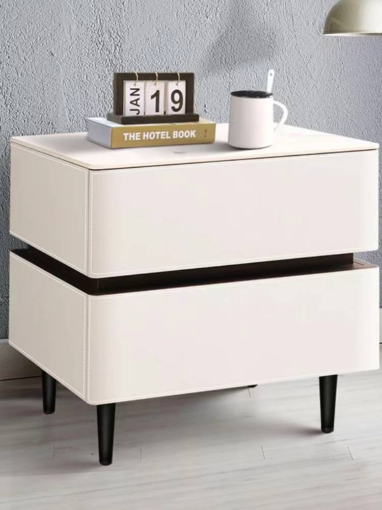 Minimalist modern solid wood bedside table light luxury, simple saddle leather bedside storage storage cabinet bedroom bedside table