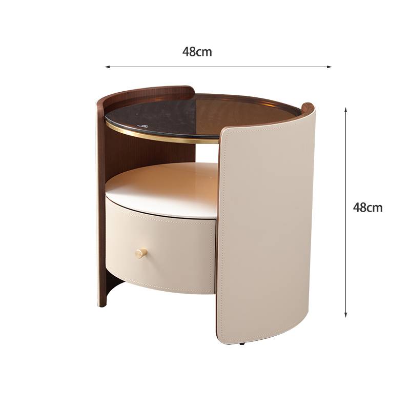 Modern simplicity, light luxury horse saddle bed, head cabinet, real wood circular storage storage storage cabinet bedroom model room bedside cabinet