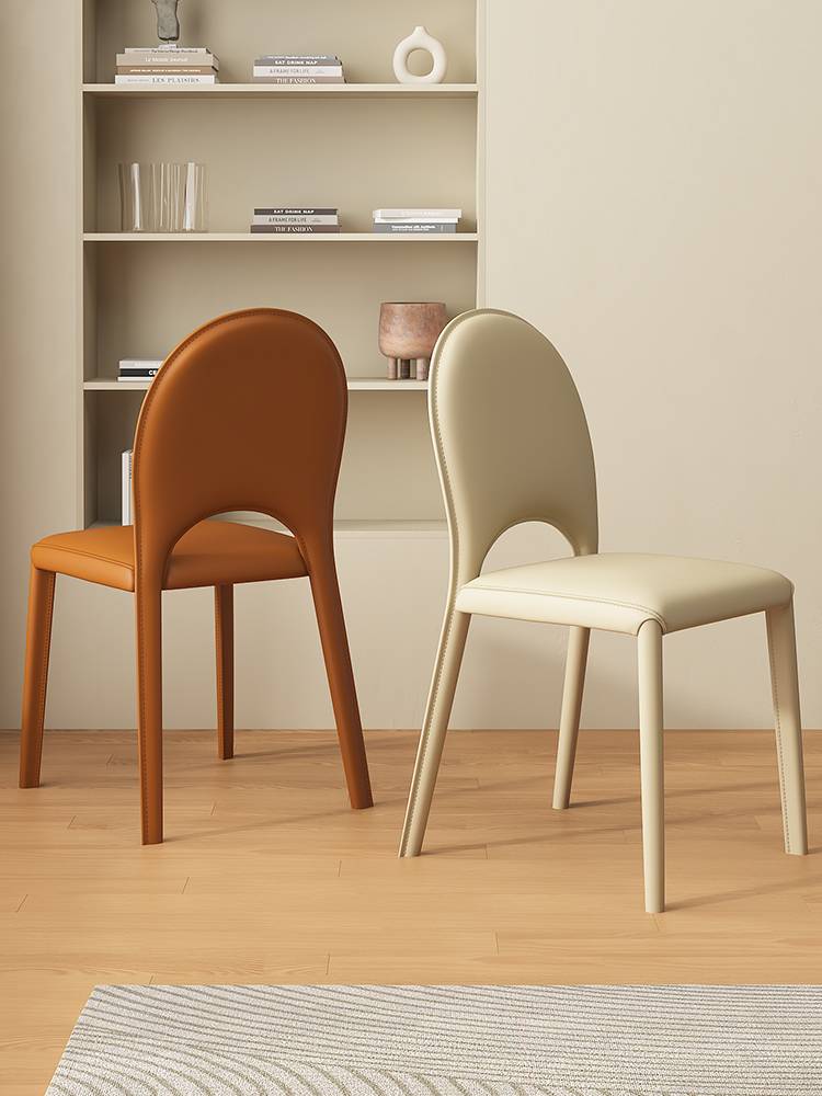 Creamy dining chair Family Simple hotel restaurant restaurant back stool designer model room saddle leather chair