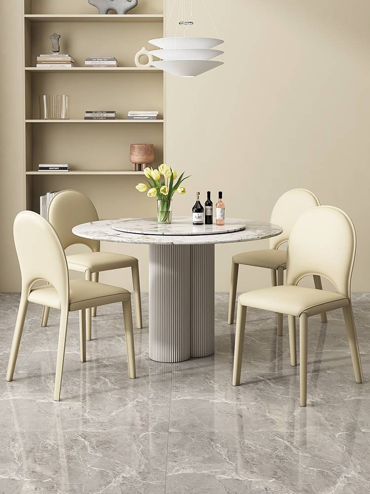 Creamy dining chair Family Simple hotel restaurant restaurant back stool designer model room saddle leather chair