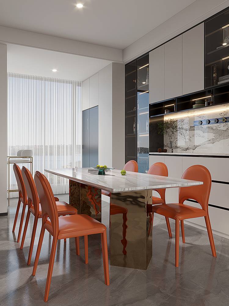 Creamy dining chair Family Simple hotel restaurant restaurant back stool designer model room saddle leather chair