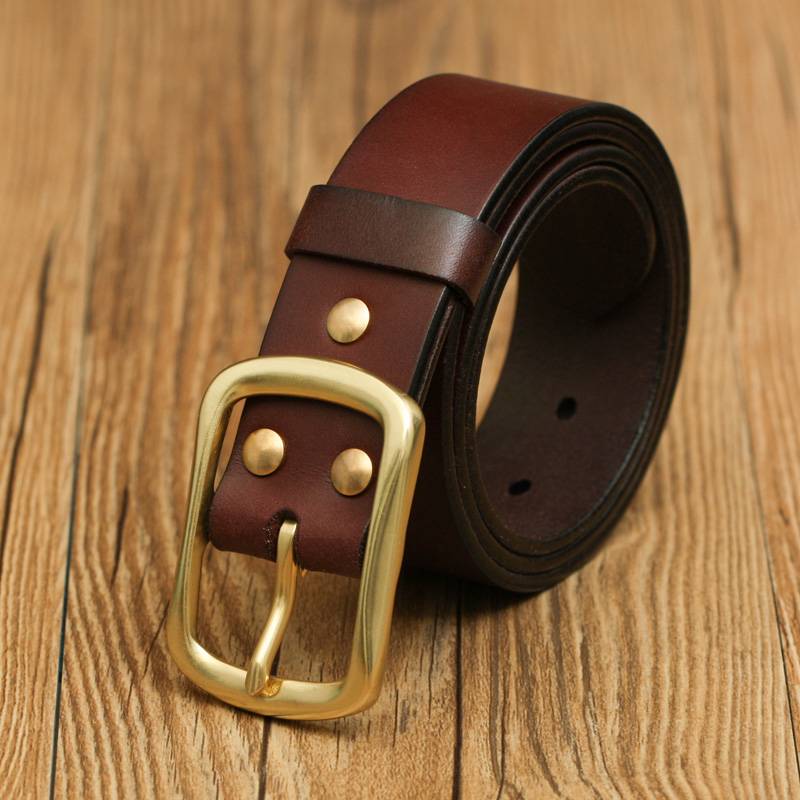 Micro -defect hand -customized the whole header of the header cowhide without mezzanine, copper buckle men's leisure leisure worker belt