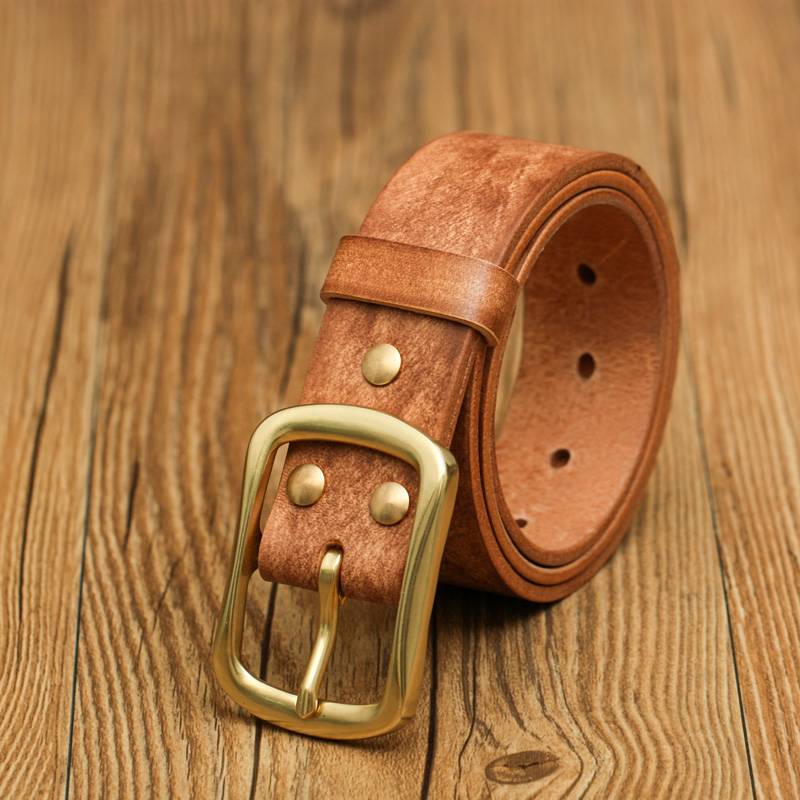 Micro -defect hand -customized the whole header of the header cowhide without mezzanine, copper buckle men's leisure leisure worker belt
