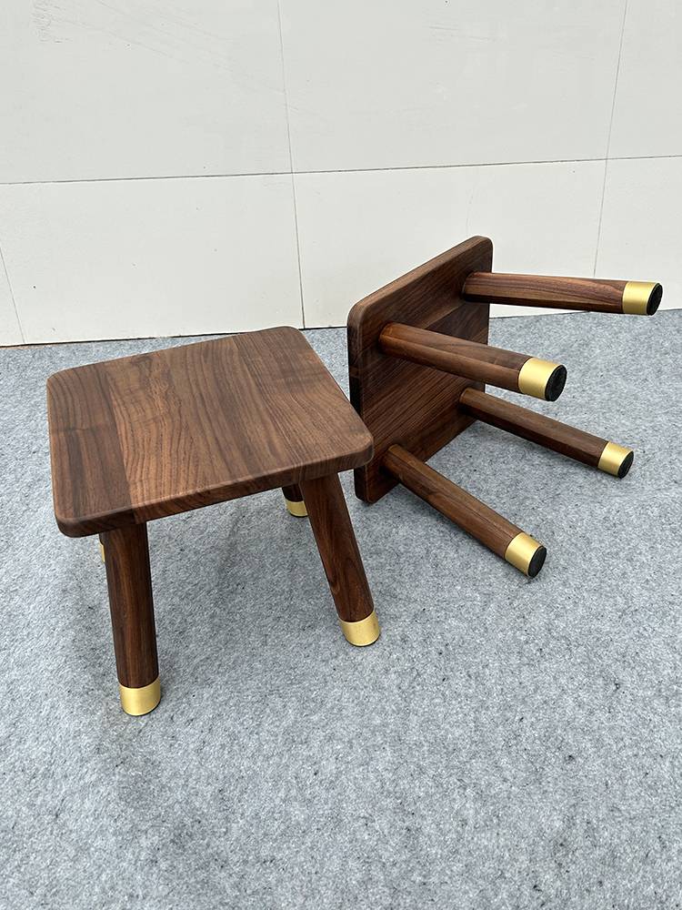 North American black walnut small stool family children's real wood dwarf stool wooden bench light luxury living room square stool shoe stool