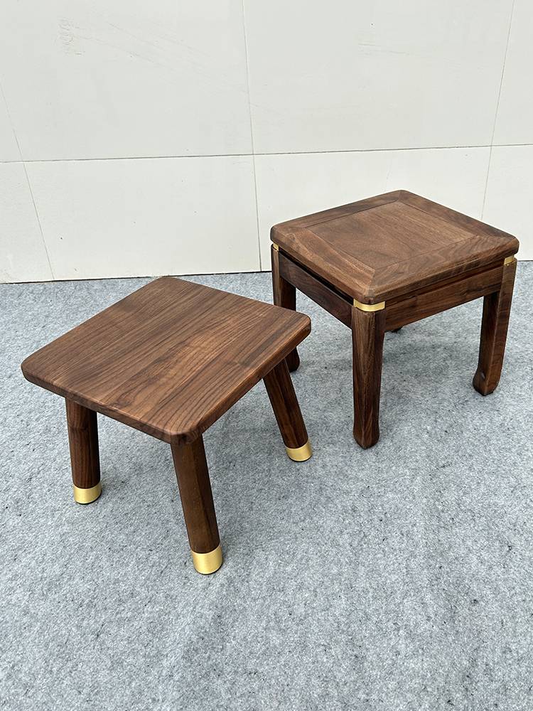 North American black walnut small stool family children's real wood dwarf stool wooden bench light luxury living room square stool shoe stool