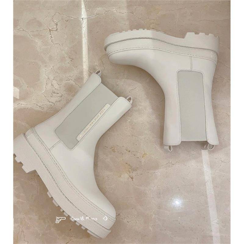 French purchase of round head metal buckle gear leather Martin boots stitching Chelsea short boots