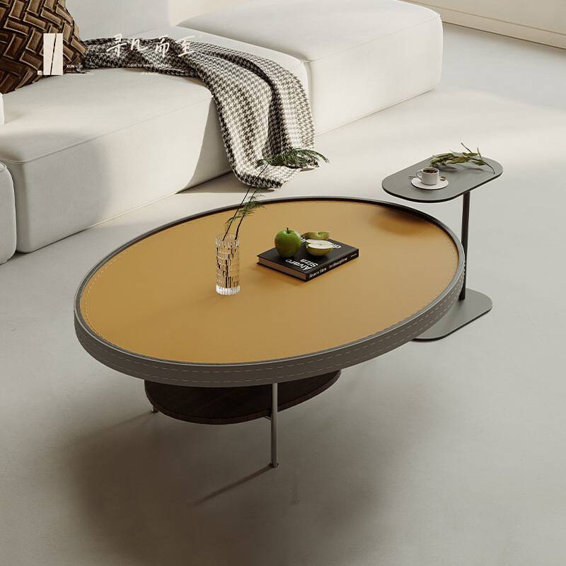 2023 new light luxury horse saddling leather coffee table small apartment living room home designer art high -level sense combination