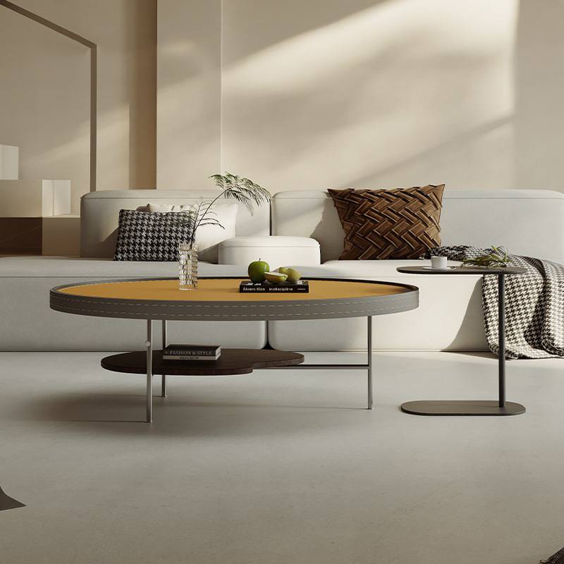 2023 new light luxury horse saddling leather coffee table small apartment living room home designer art high -level sense combination