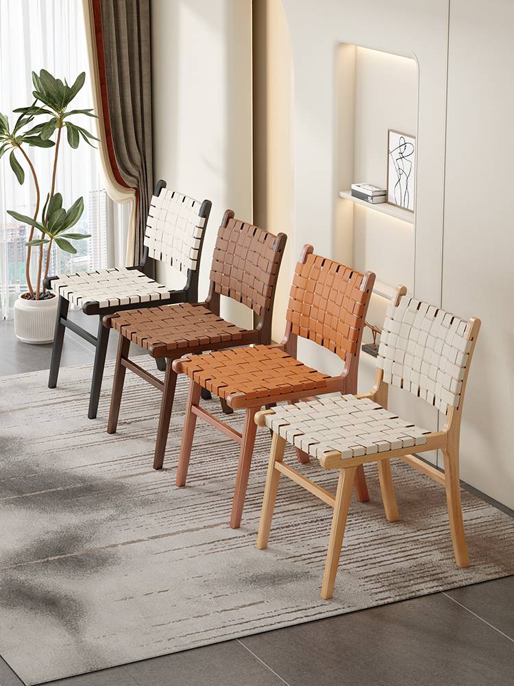 Chair solid wood back home with saddling leather dining chair 2024 new light luxury high -level leisure medium -old wood dining table and chair