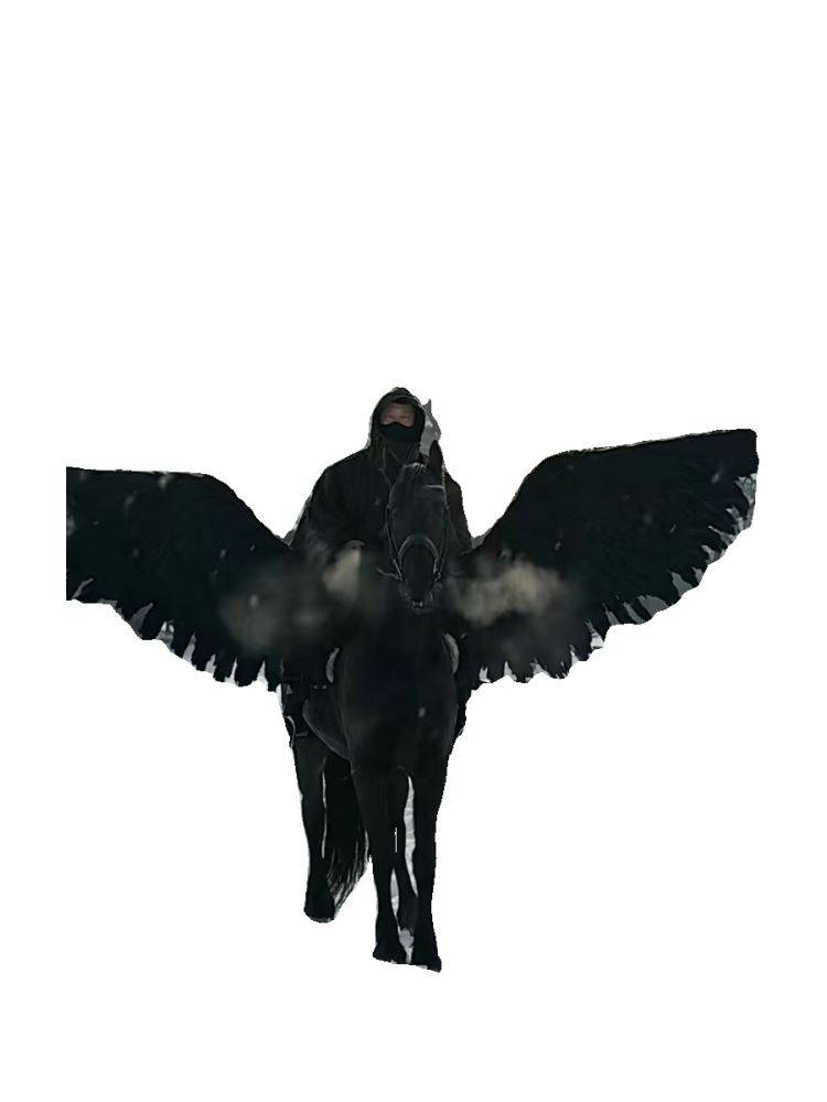 Flying horse electron stretching wirelessly with a saddled horse