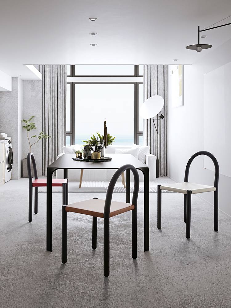 Nordic Minimal Leather Saddle Dining CHAIR DESIGNER BLACK French Retro Iron Creative Chair