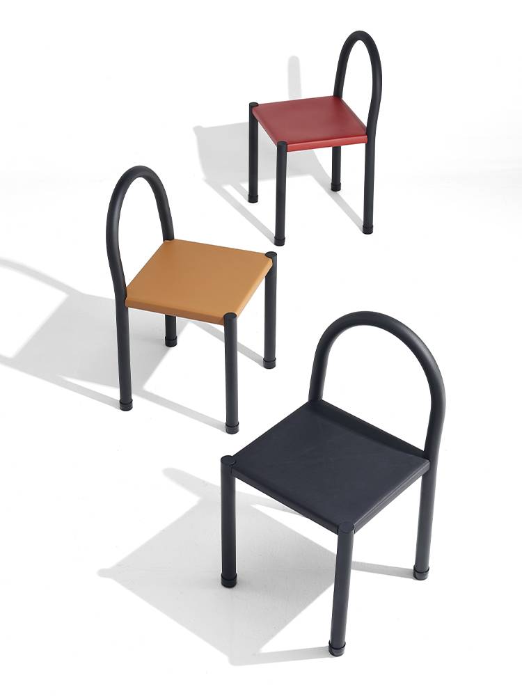 Nordic Minimal Leather Saddle Dining CHAIR DESIGNER BLACK French Retro Iron Creative Chair