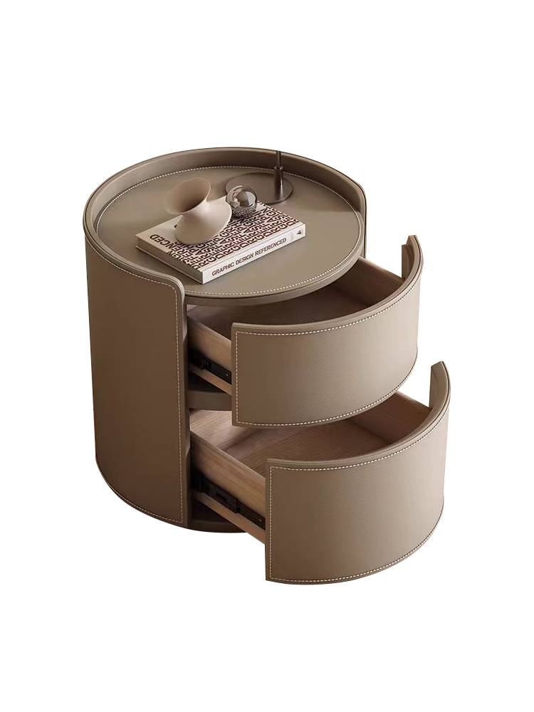 Dedukeeper Creative Extremely Malded Saddle Leather Round Simple Modern Small bedroom new 2024 rock plate light luxury