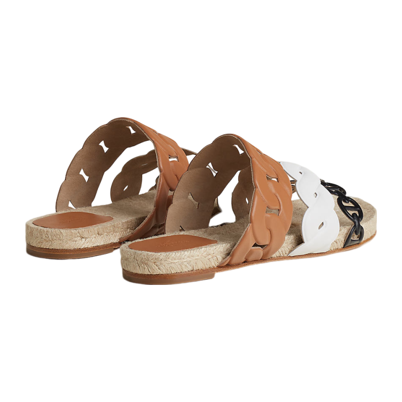 HERMES/Hermes Women's Shoes Multi -color stitching NAPPA leather straw shoes sand slippers