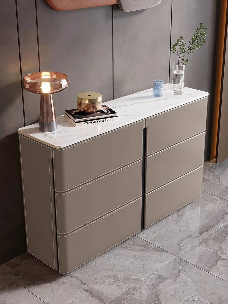 Simple modern saddling leather meal cabinet modern home small apartment six -nine bucket cabinet solid wood high bedroom bedroom tail cabinet