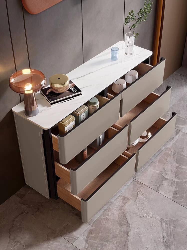 Simple modern saddling leather meal cabinet modern home small apartment six -nine bucket cabinet solid wood high bedroom bedroom tail cabinet