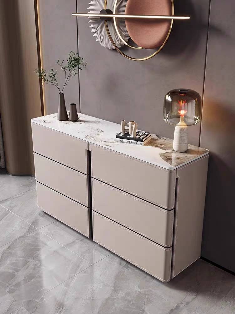 Simple modern saddling leather meal cabinet modern home small apartment six -nine bucket cabinet solid wood high bedroom bedroom tail cabinet