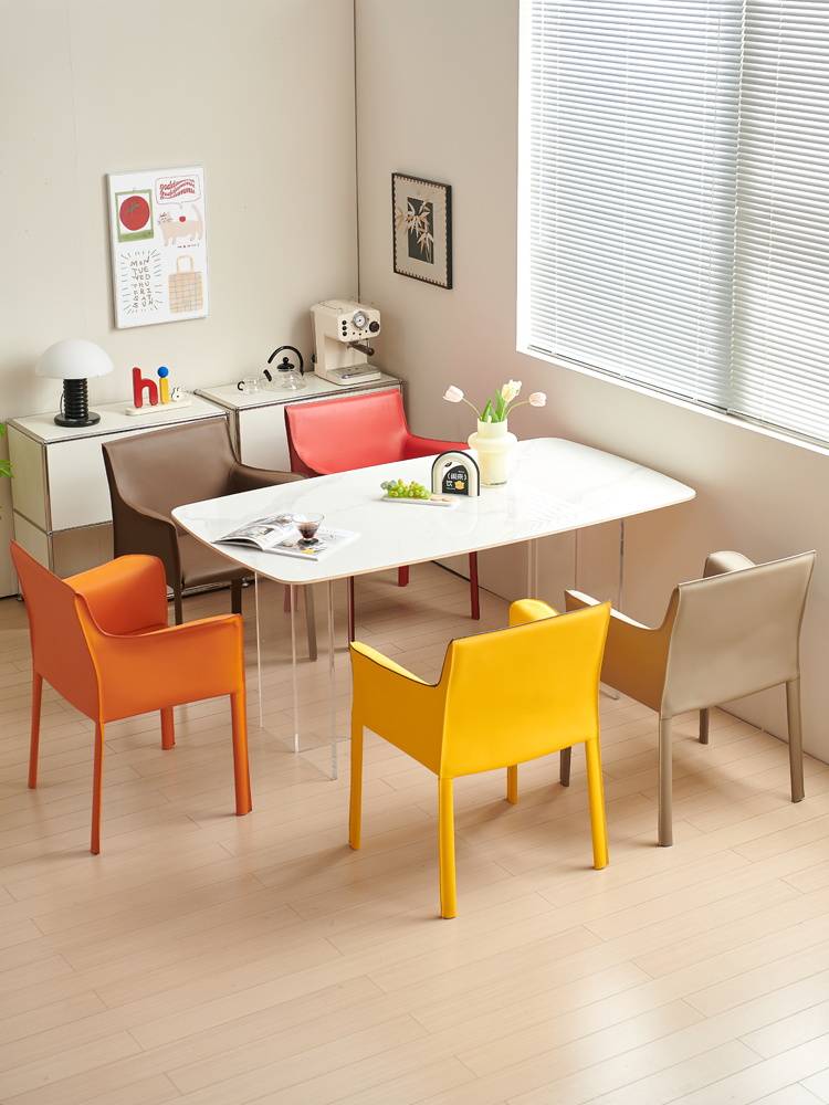 Nordic light luxury saddle dining chair home handrail chair desk back stool designer dining table and chair