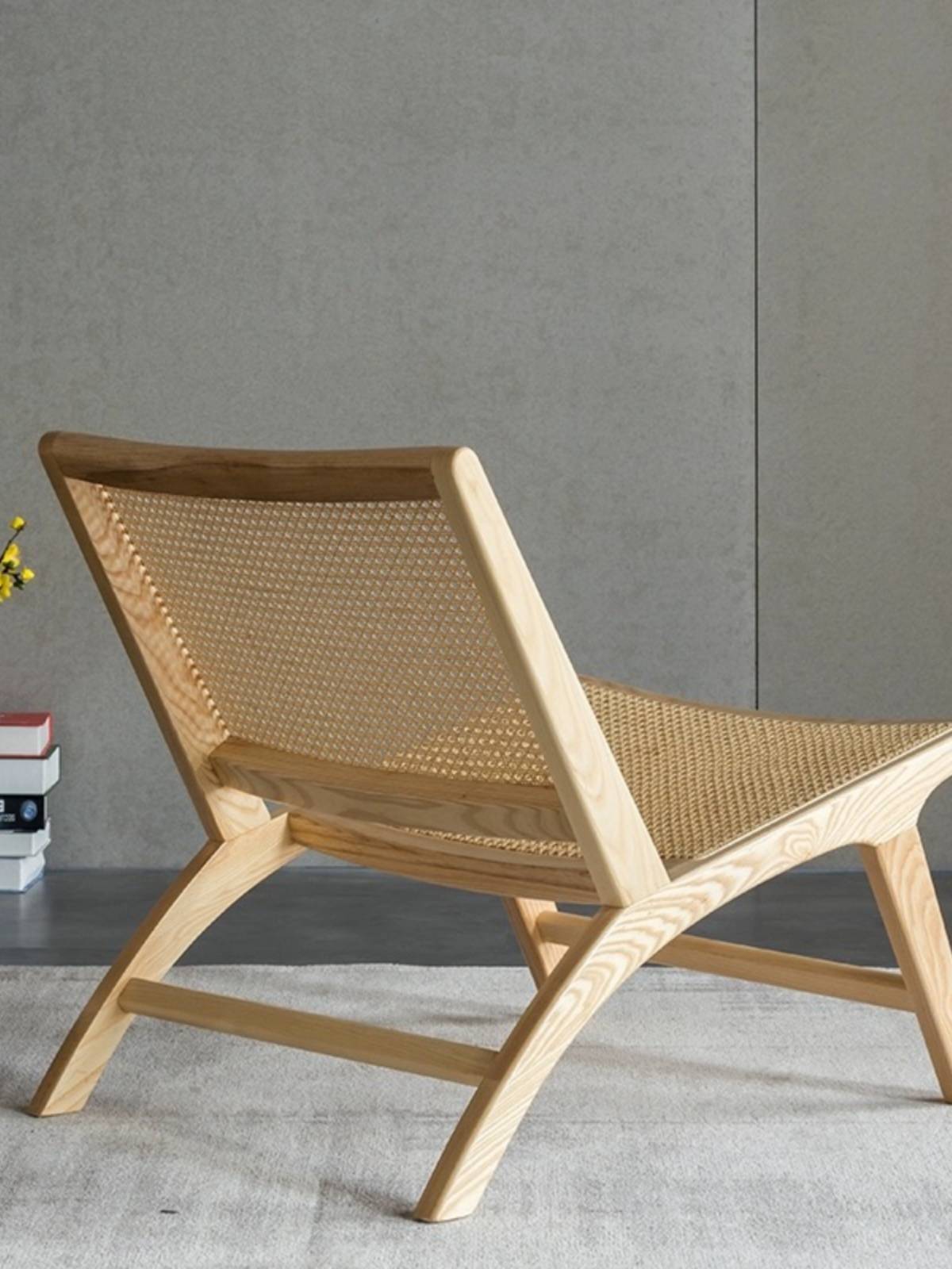 Nordic solid wood rope folding chair home saddle leather woven chair Japanese -style homestay balcony single sofa recoil