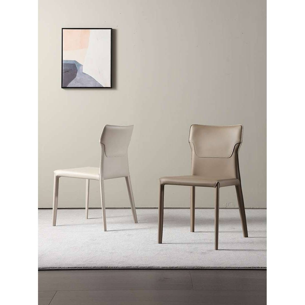 Italian light luxury saddle leather dining chair Modern minimalist small apartment home back stool cream designer chair