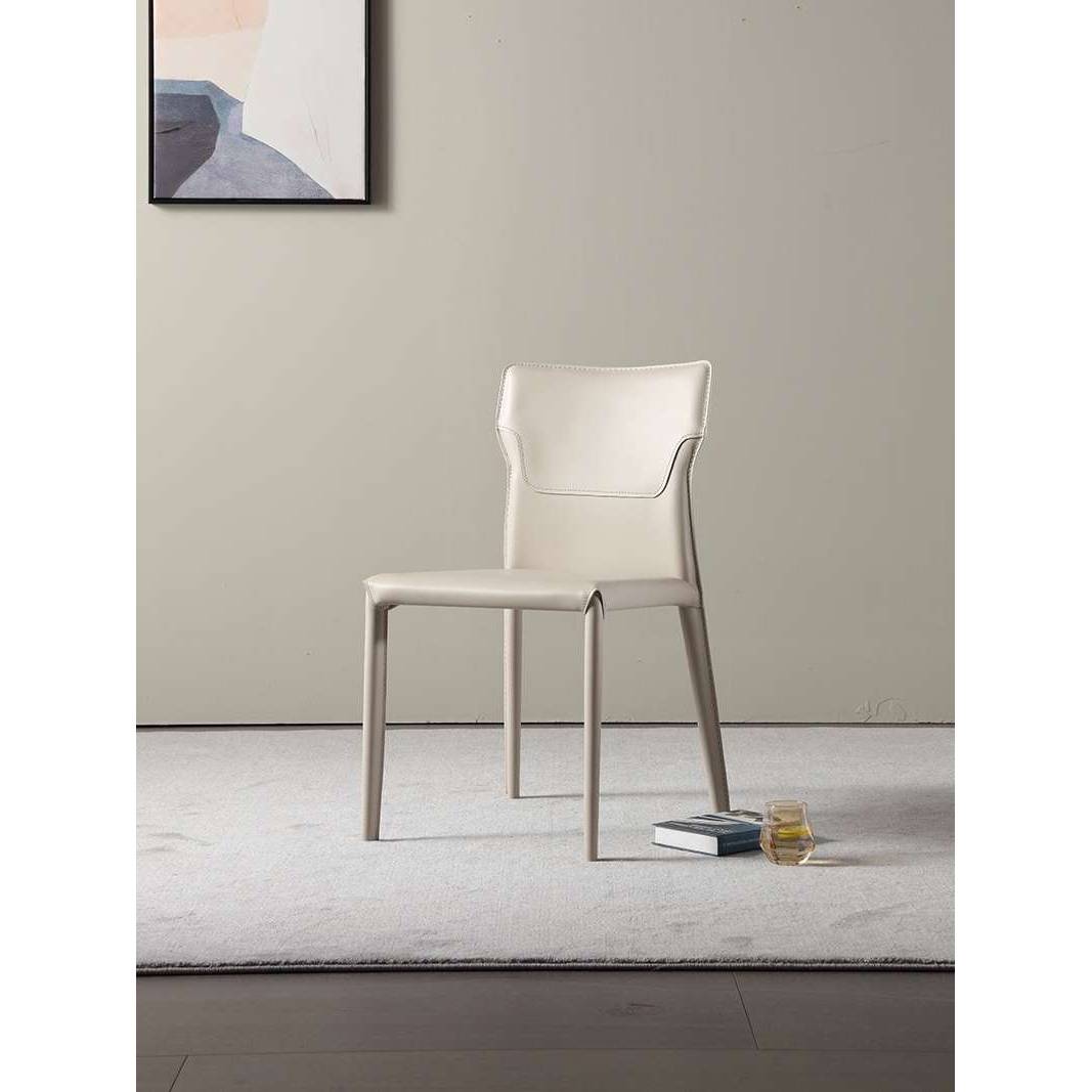 Italian light luxury saddle leather dining chair Modern minimalist small apartment home back stool cream designer chair