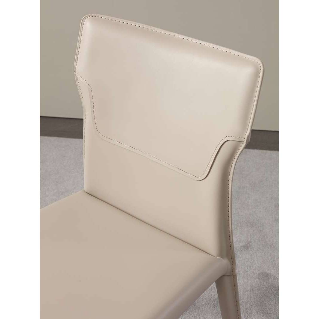 Italian light luxury saddle leather dining chair Modern minimalist small apartment home back stool cream designer chair